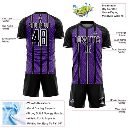 Custom Black Purple-White Line Sublimation Soccer Uniform Jersey