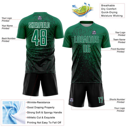 Custom Kelly Green Black-White Abstract Fragment Art Sublimation Soccer Uniform Jersey