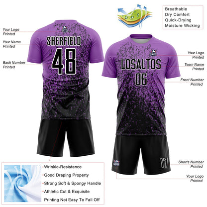 Custom Medium Purple Black-White Abstract Fragment Art Sublimation Soccer Uniform Jersey