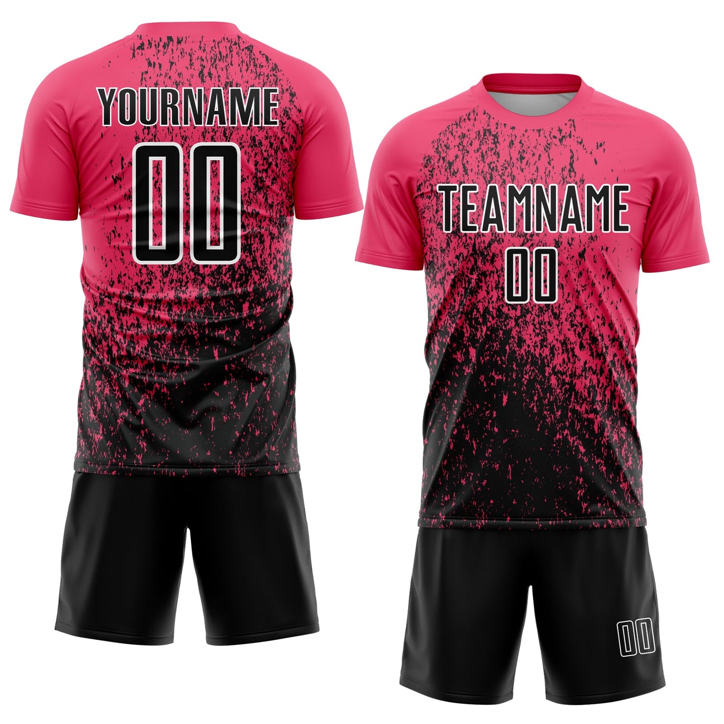 Custom Neon Pink Black-White Abstract Fragment Art Sublimation Soccer Uniform Jersey