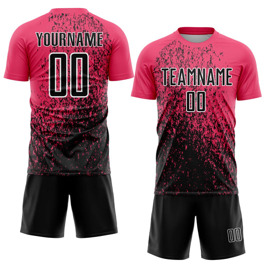 Custom Neon Pink Black-White Abstract Fragment Art Sublimation Soccer Uniform Jersey
