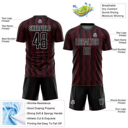 Custom Black Crimson-White Geometric Shape Sublimation Soccer Uniform Jersey