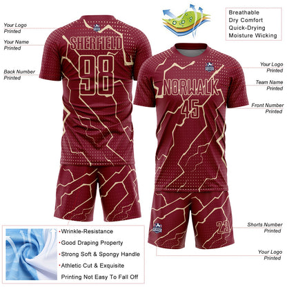 Custom Crimson City Cream Lightning Sublimation Soccer Uniform Jersey