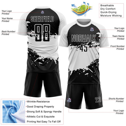Custom Black White Splash Sublimation Soccer Uniform Jersey