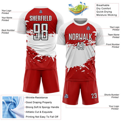 Custom Red White-Black Splash Sublimation Soccer Uniform Jersey