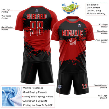 Custom Black Red-White Splash Sublimation Soccer Uniform Jersey