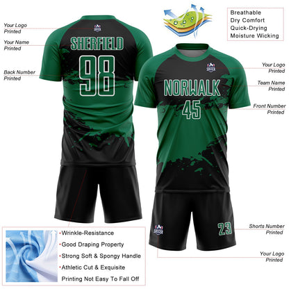 Custom Black Kelly Green-White Splash Sublimation Soccer Uniform Jersey
