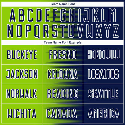 Custom Navy Neon Green-White Gradient Line Sublimation Soccer Uniform Jersey