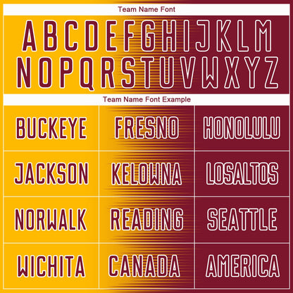 Custom Crimson Gold-White Gradient Line Sublimation Soccer Uniform Jersey