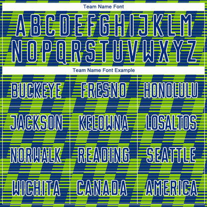 Custom Royal Neon Green-White Line Sublimation Soccer Uniform Jersey