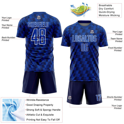 Custom Navy Thunder Blue-White Line Sublimation Soccer Uniform Jersey