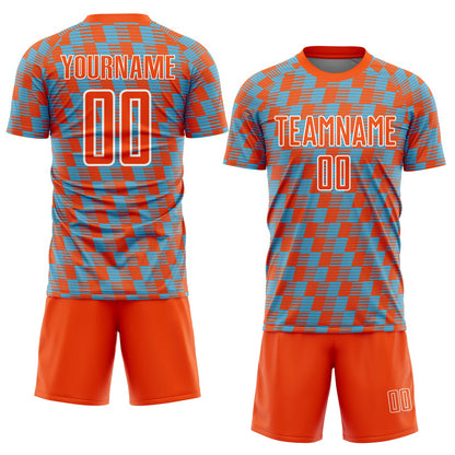 Custom Orange Sky Blue-White Line Sublimation Soccer Uniform Jersey