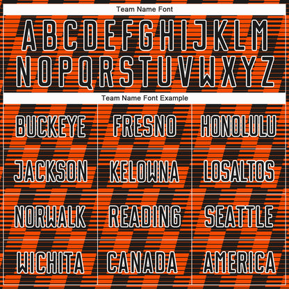 Custom Black Orange-White Line Sublimation Soccer Uniform Jersey
