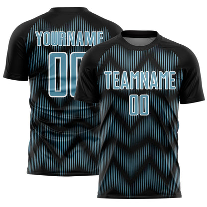 Custom Black Shadow Blue-White Line Sublimation Soccer Uniform Jersey