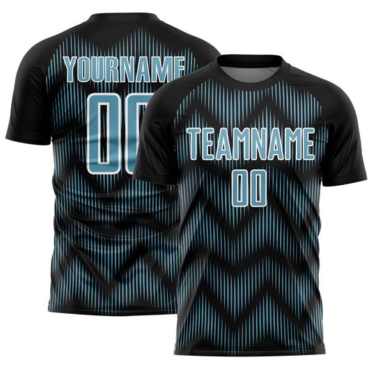 Custom Black Shadow Blue-White Line Sublimation Soccer Uniform Jersey