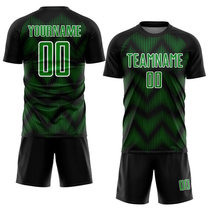 Custom Black Grass Green-White Line Sublimation Soccer Uniform Jersey