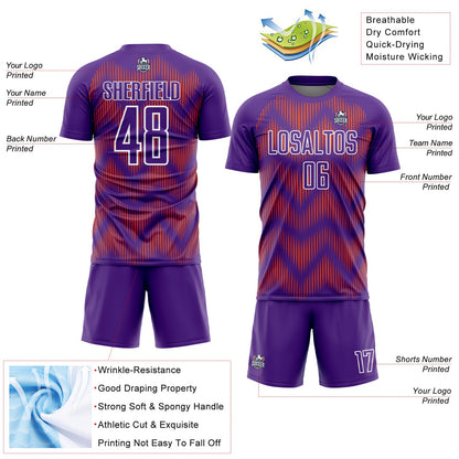 Custom Purple Orange-White Line Sublimation Soccer Uniform Jersey