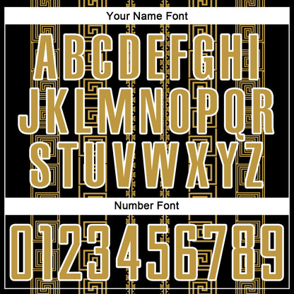 Custom Black Old Gold-White Geometric Shape Sublimation Soccer Uniform Jersey