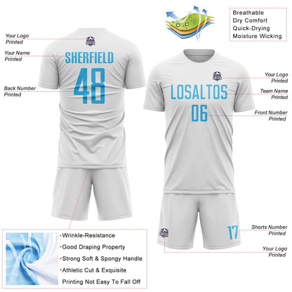 Custom White Sky Blue Sublimation Soccer Uniform Jersey