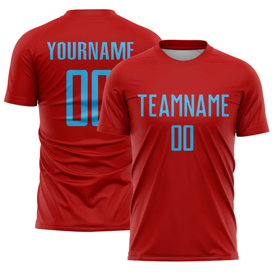 Custom Red Sky Blue Sublimation Soccer Uniform Jersey