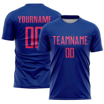 Custom Royal Neon Pink Sublimation Soccer Uniform Jersey