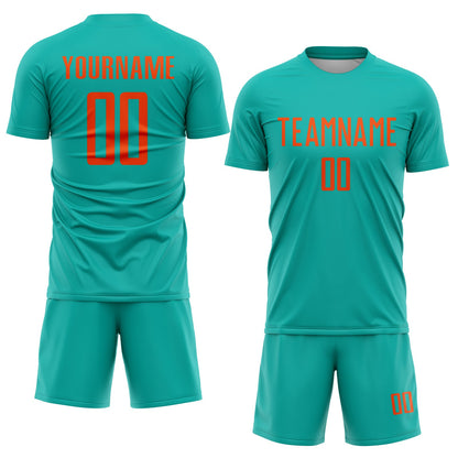 Custom Aqua Orange Sublimation Soccer Uniform Jersey