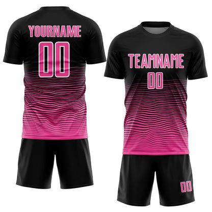 Custom Black Pink-White Gradient Line Sublimation Soccer Uniform Jersey