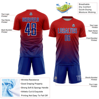 Custom Red Royal-White Gradient Line Sublimation Soccer Uniform Jersey