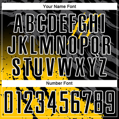Custom Black Yellow-White Gradient Scratch Splash Sublimation Soccer Uniform Jersey