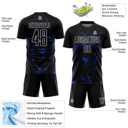 Custom Black Thunder Blue-White Abstract Liquid Sublimation Soccer Uniform Jersey