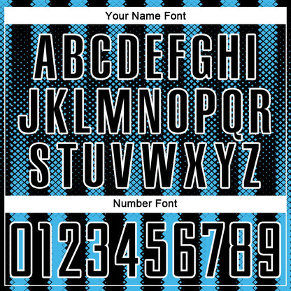 Custom Black Sky Blue-White Geometric Shape Sublimation Soccer Uniform Jersey