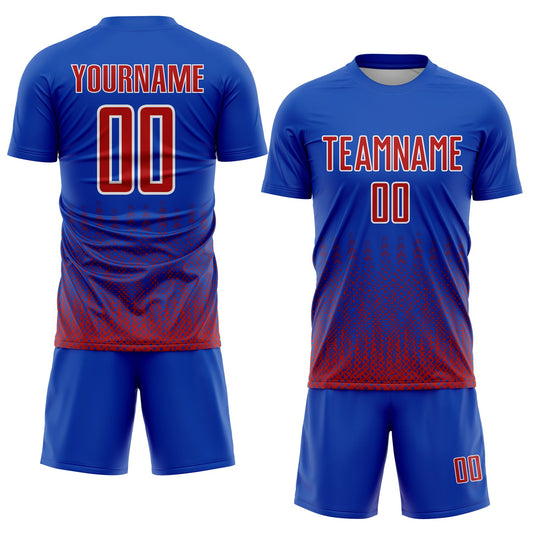Custom Royal Red-White Geometric Shape Sublimation Soccer Uniform Jersey