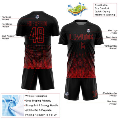 Custom Black Red Geometric Shape Sublimation Soccer Uniform Jersey