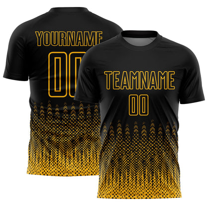 Custom Black Gold Geometric Shape Sublimation Soccer Uniform Jersey