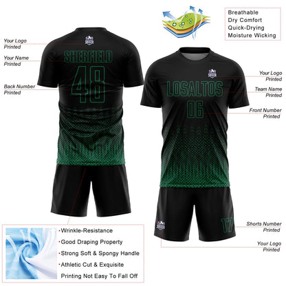Custom Black Kelly Green Geometric Shape Sublimation Soccer Uniform Jersey