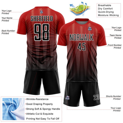 Custom Red Black-White Gradient Line Sublimation Soccer Uniform Jersey