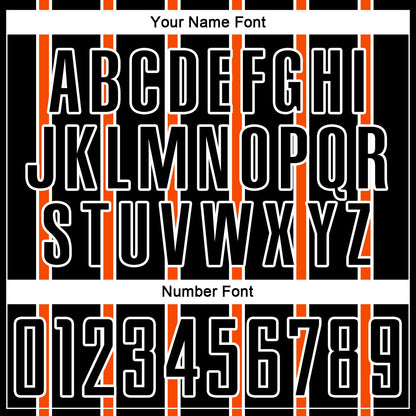 Custom Black Orange-White Stripe Line Sublimation Soccer Uniform Jersey