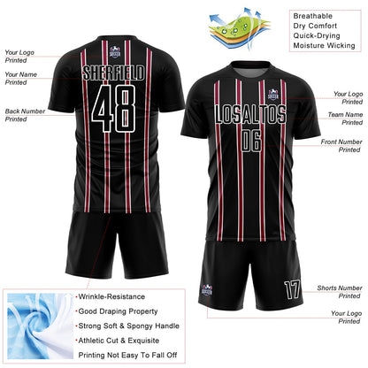 Custom Black Maroon-White Stripe Line Sublimation Soccer Uniform Jersey