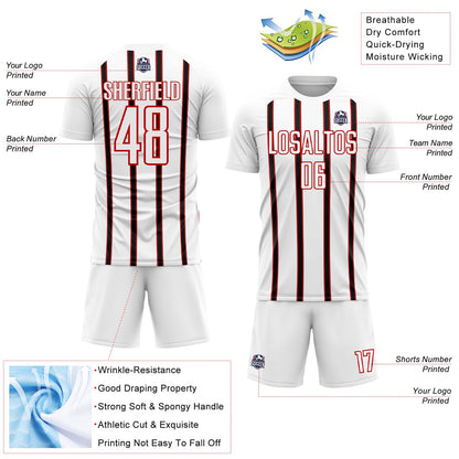 Custom White Black-Red Stripe Line Sublimation Soccer Uniform Jersey