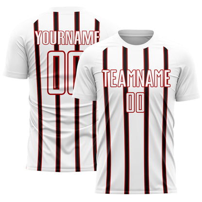 Custom White Black-Red Stripe Line Sublimation Soccer Uniform Jersey