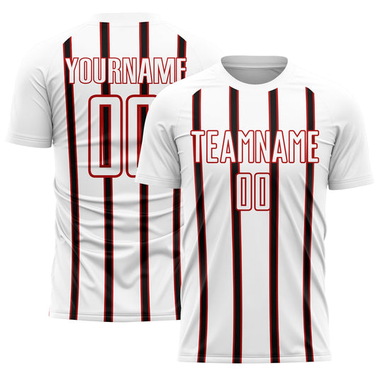 Custom White Black-Red Stripe Line Sublimation Soccer Uniform Jersey
