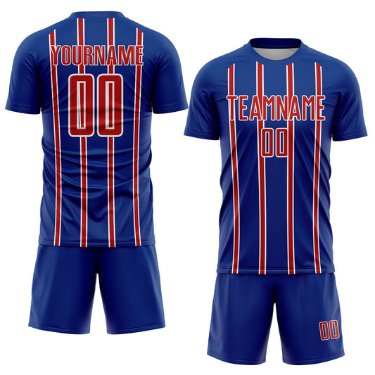 Custom Royal Red-White Stripe Line Sublimation Soccer Uniform Jersey
