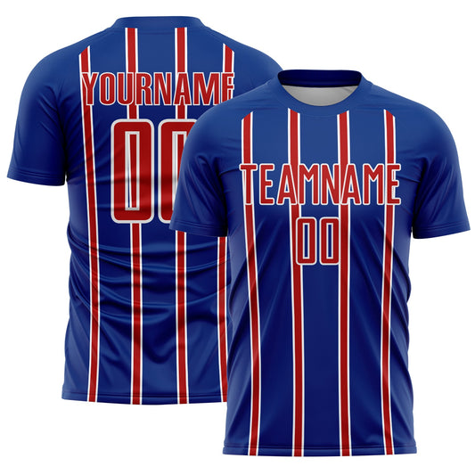 Custom Royal Red-White Stripe Line Sublimation Soccer Uniform Jersey