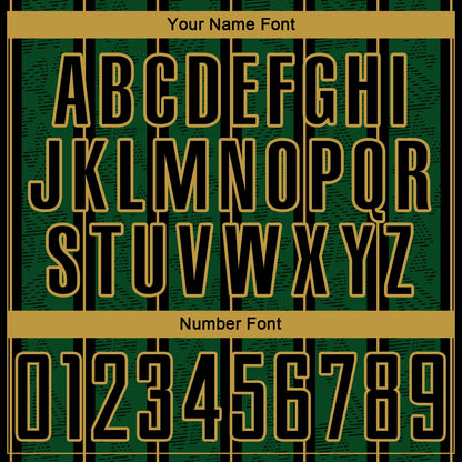 Custom Green Black-Old Gold Stripe Line Sublimation Soccer Uniform Jersey