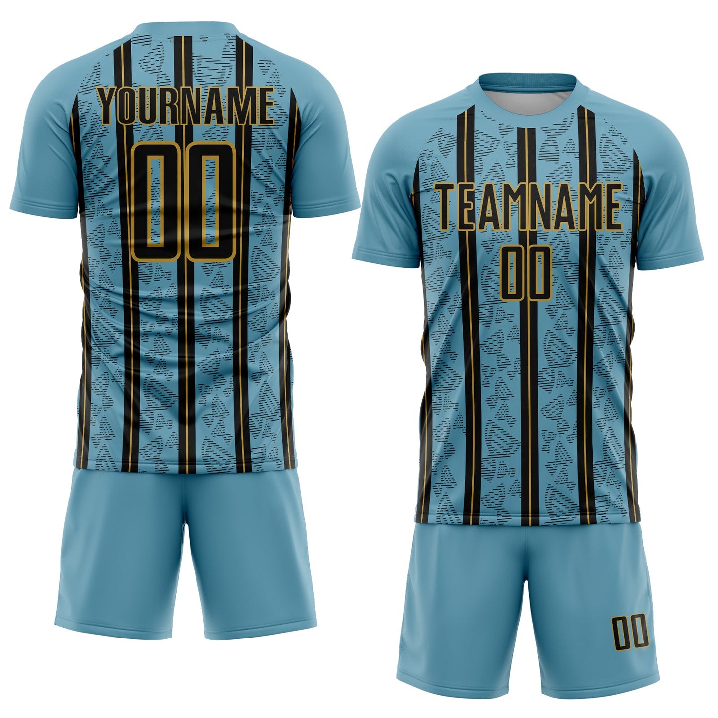 Custom Shadow Blue Black-Old Gold Stripe Line Sublimation Soccer Uniform Jersey