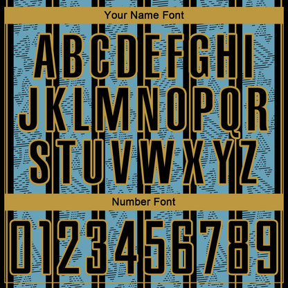 Custom Shadow Blue Black-Old Gold Stripe Line Sublimation Soccer Uniform Jersey