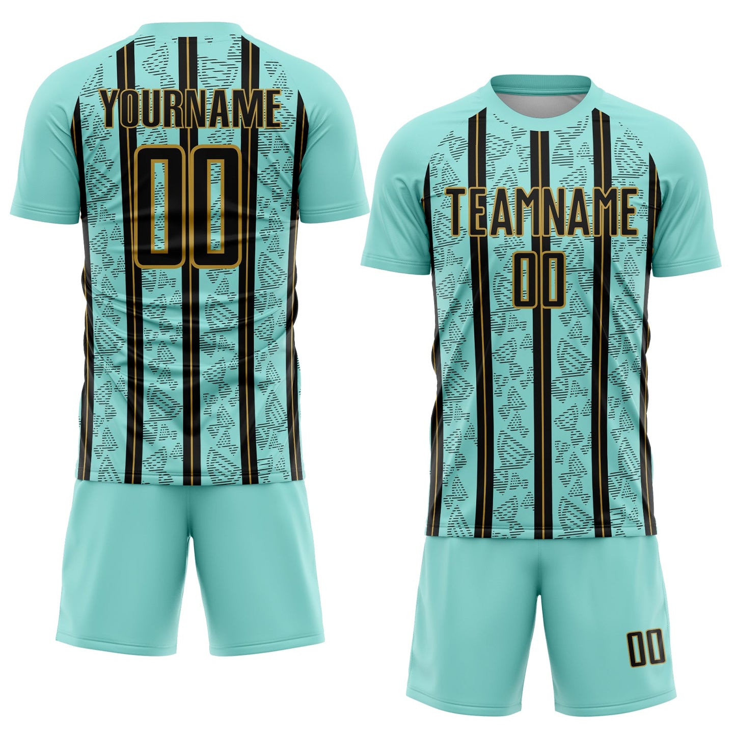 Custom Ice Blue Black-Old Gold Stripe Line Sublimation Soccer Uniform Jersey