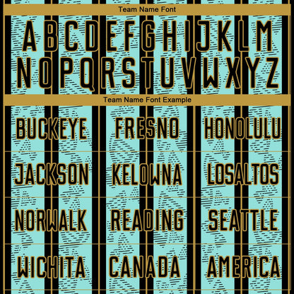 Custom Ice Blue Black-Old Gold Stripe Line Sublimation Soccer Uniform Jersey