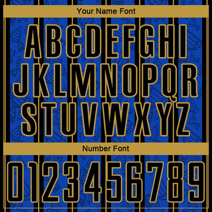 Custom Thunder Blue Black-Old Gold Stripe Line Sublimation Soccer Uniform Jersey