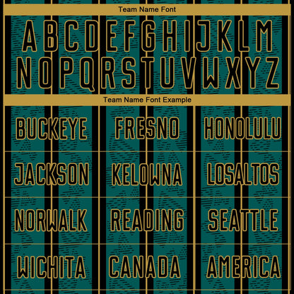 Custom Midnight Green Black-Old Gold Stripe Line Sublimation Soccer Uniform Jersey